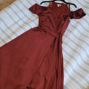 None Weat Red Elegant Burgundy Off-Shoulder Dress